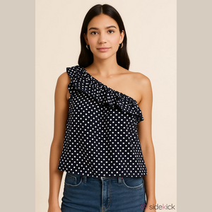Ann Taylor XL one shoulder blue /white polka dot